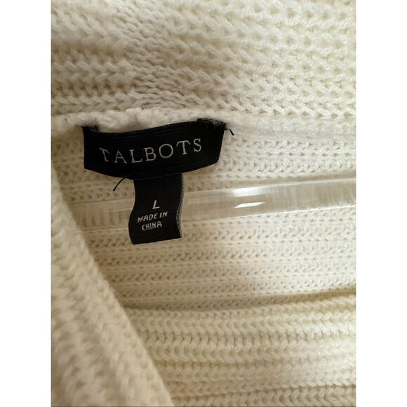Talbots Ivory Cowl Neck Ribbed Knit Sweater Poncho Sleeve Size L - Picture 2 of 4